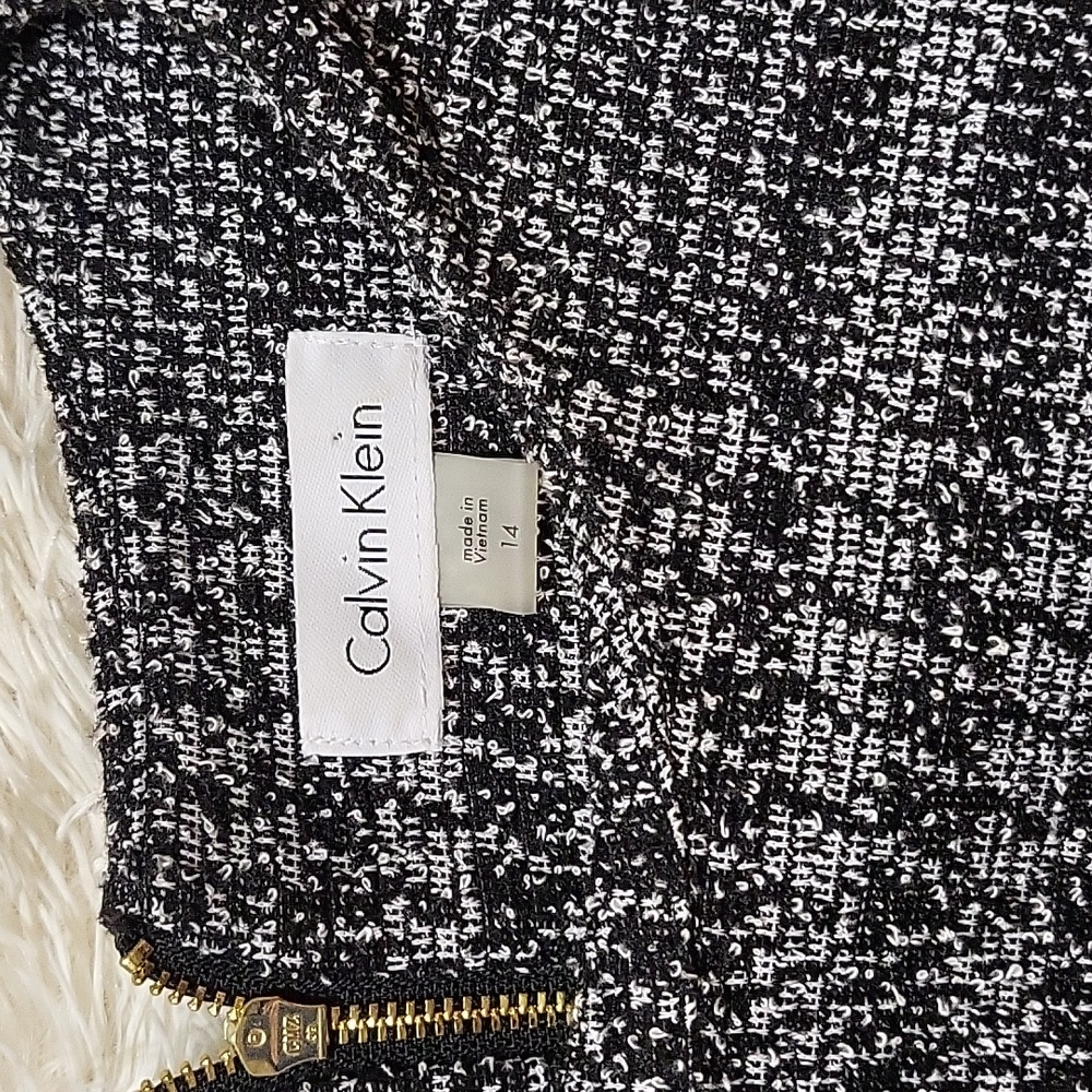 Calvin Klein NWT Tweed A-line Dress Size 14 in Black and White